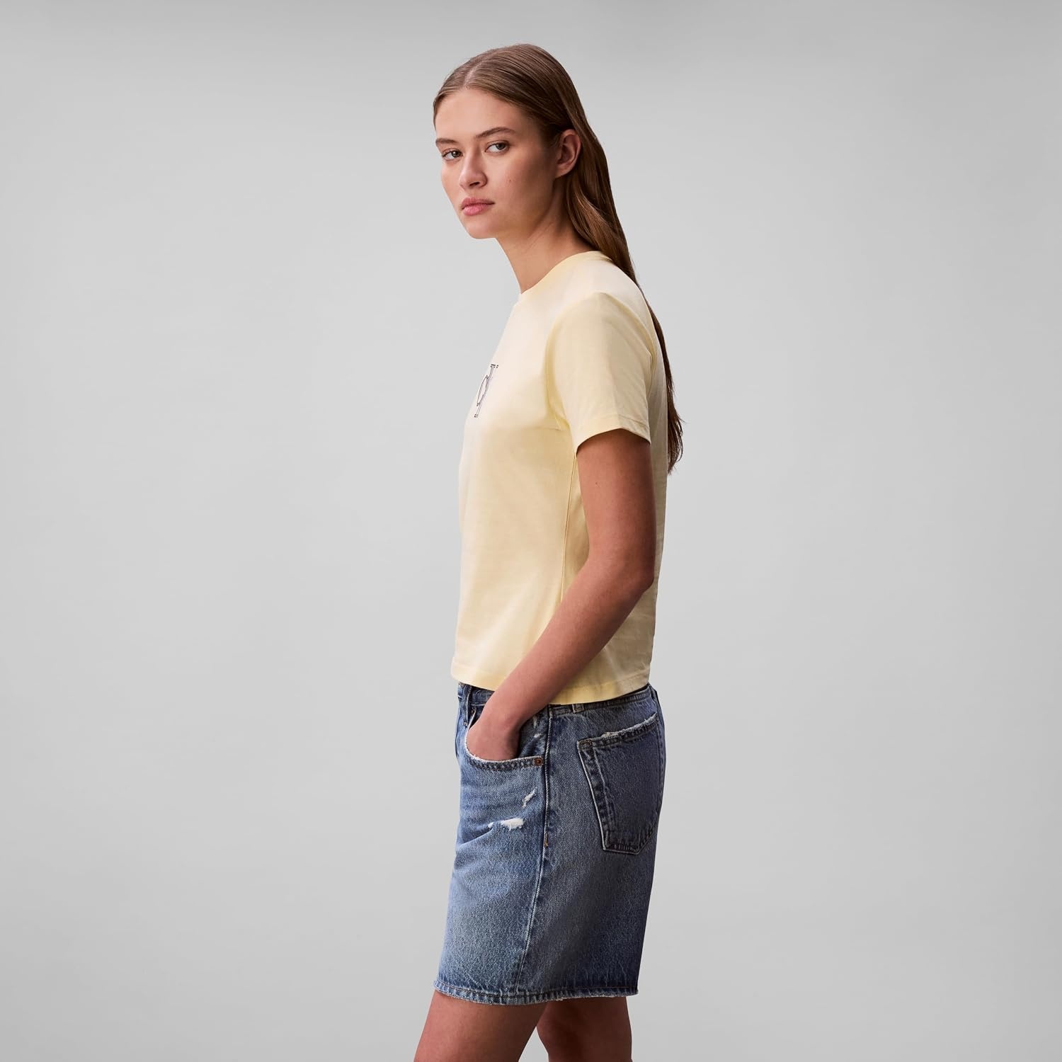 image:imageCalvin Klein Womens Slim Fit Graphic Monogram TeeFrench Vanilla