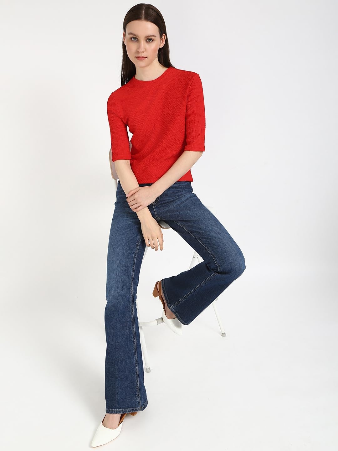 image:imageCalvin Klein Womens Textured Knit 34 Sleeve Top