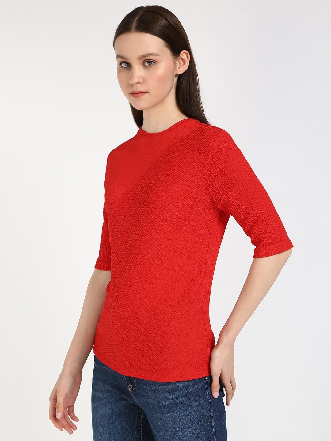 image:imageCalvin Klein Womens Textured Knit 34 Sleeve Top