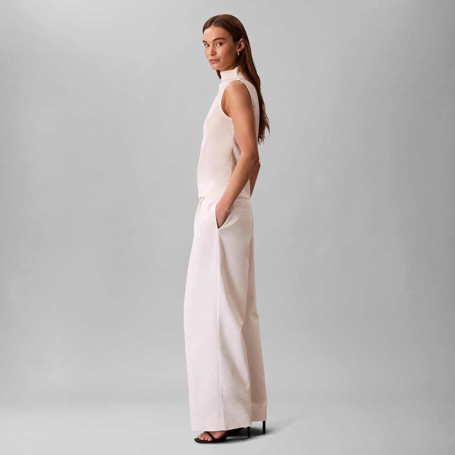image:imageCalvin Klein Womens Textured Knit Mock Neck TopAntique White