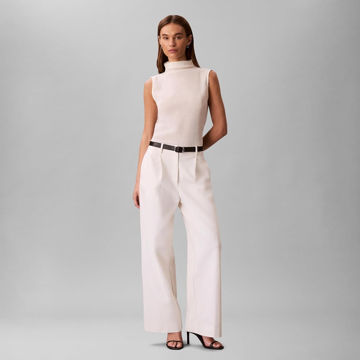 image:imageCalvin Klein Womens Textured Knit Mock Neck TopAntique White
