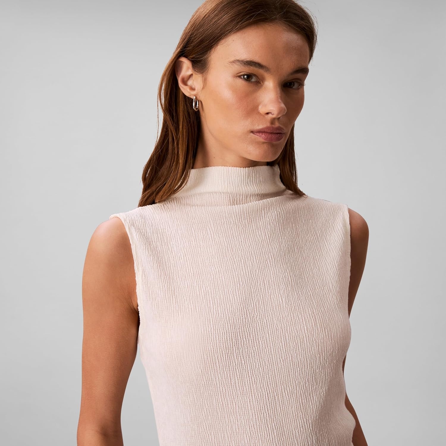 image:imageCalvin Klein Womens Textured Knit Mock Neck TopAntique White