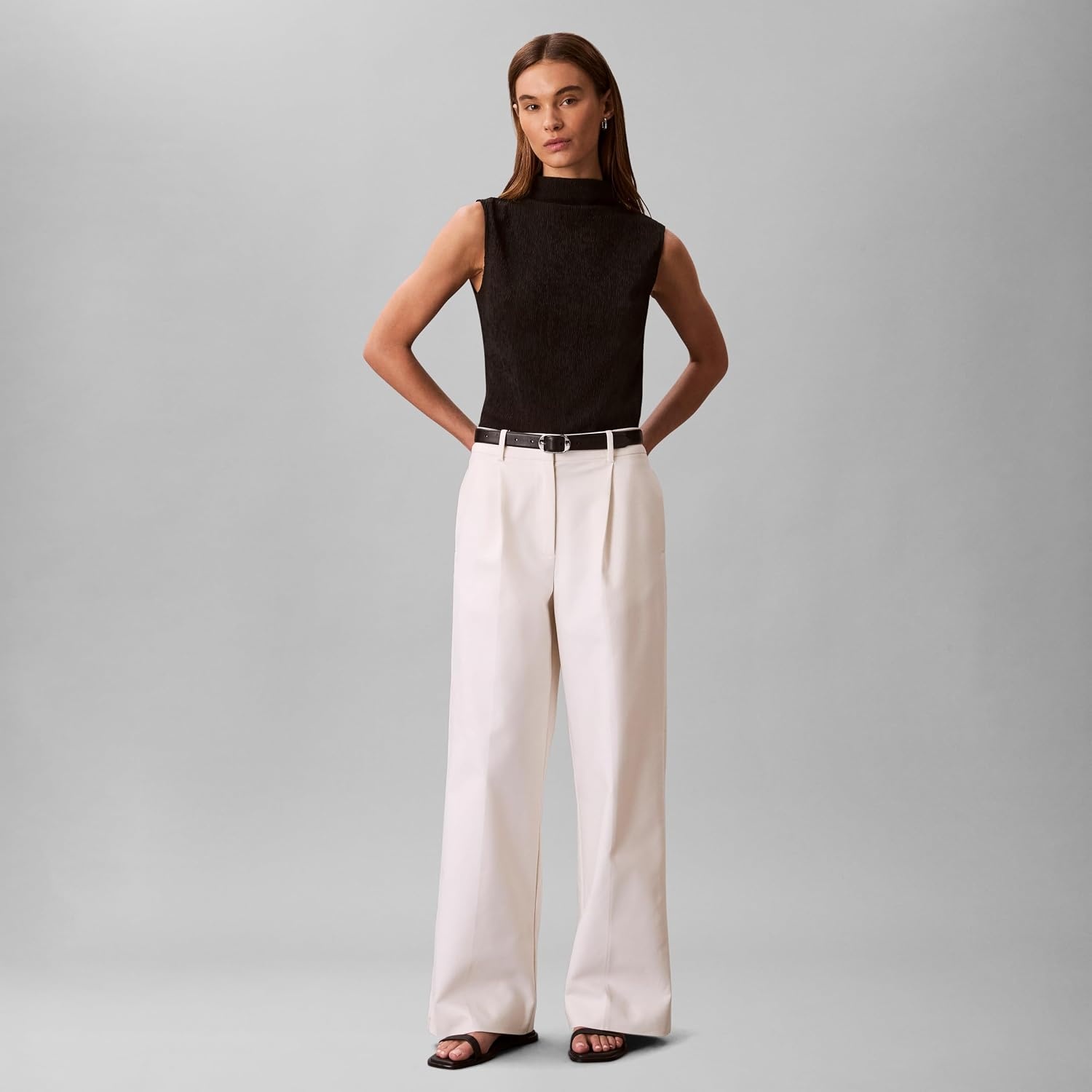 image:imageCalvin Klein Womens Textured Knit Mock Neck TopBlack