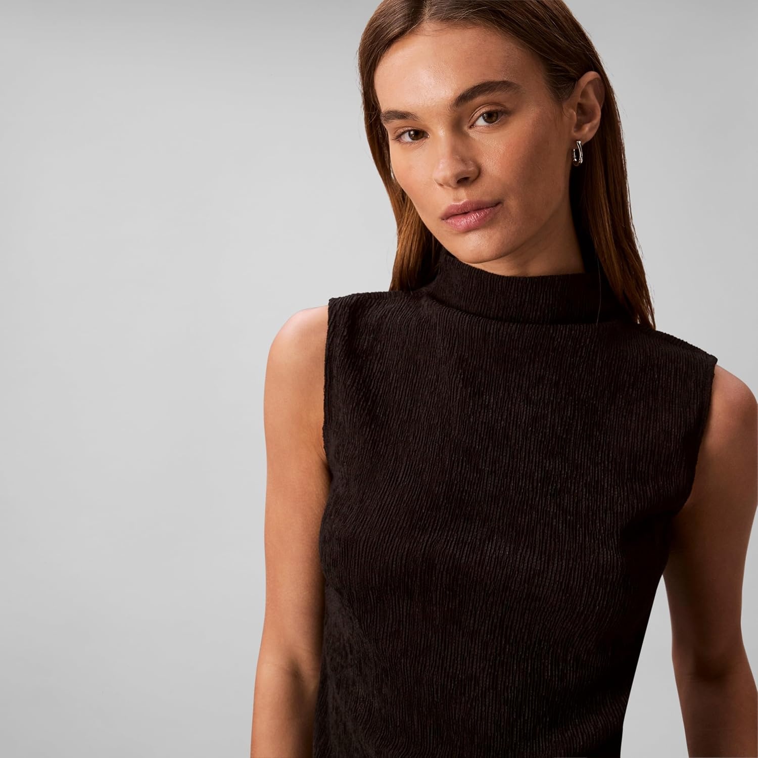 image:imageCalvin Klein Womens Textured Knit Mock Neck TopBlack