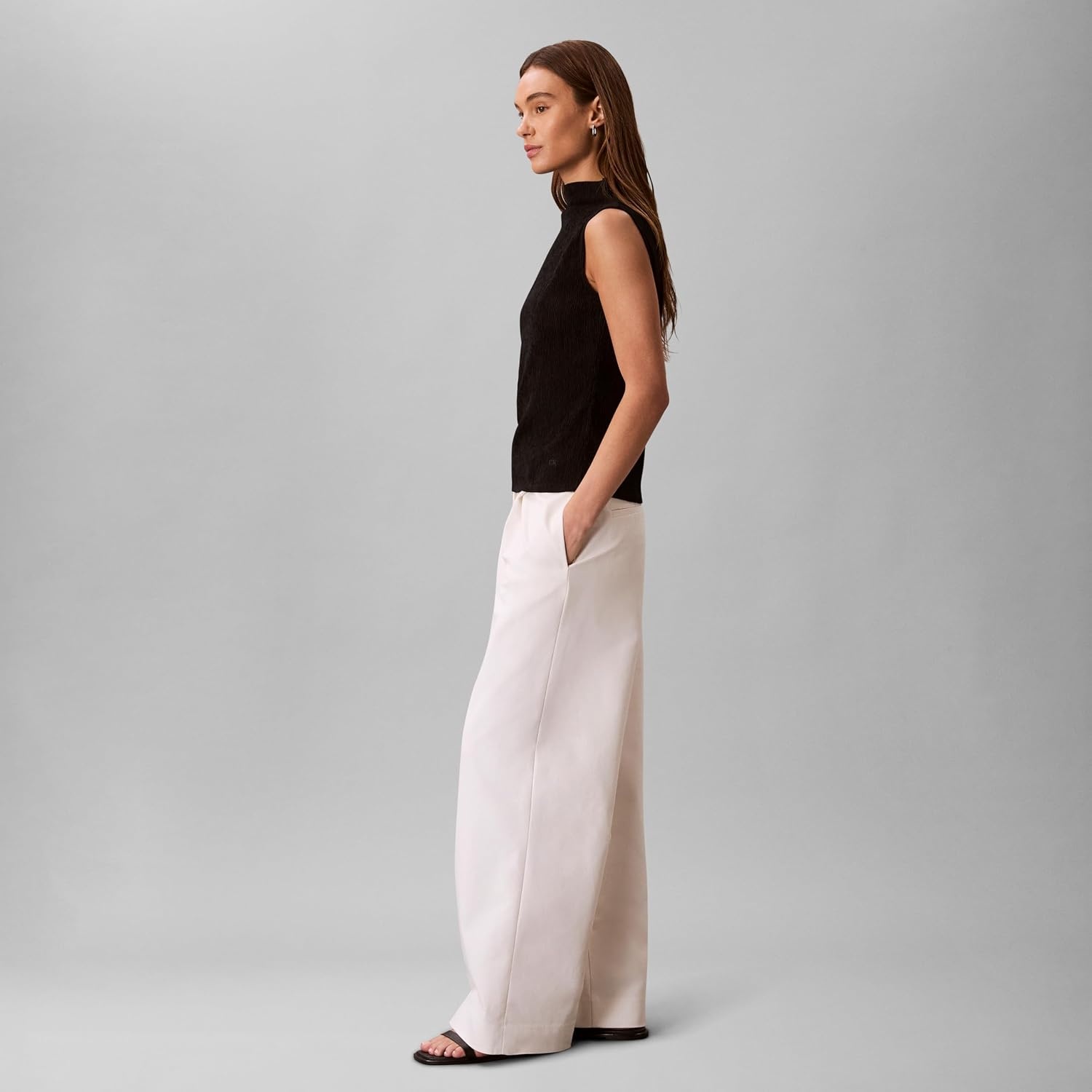 image:imageCalvin Klein Womens Textured Knit Mock Neck TopBlack