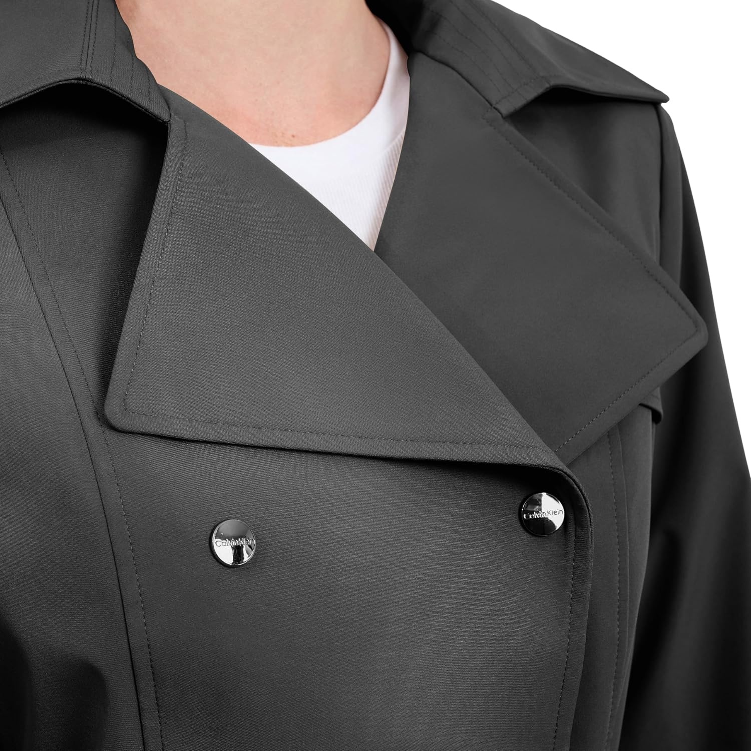 image:imageCalvin Klein Womens Trench Coat Double Breasted With Detachable Hood and BeltBlack