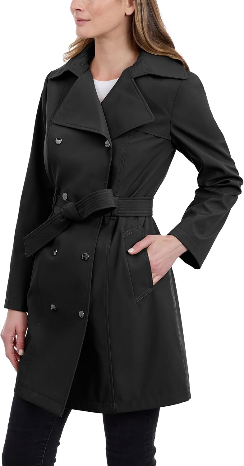 image:imageCalvin Klein Womens Trench Coat Double Breasted With Detachable Hood and BeltBlack