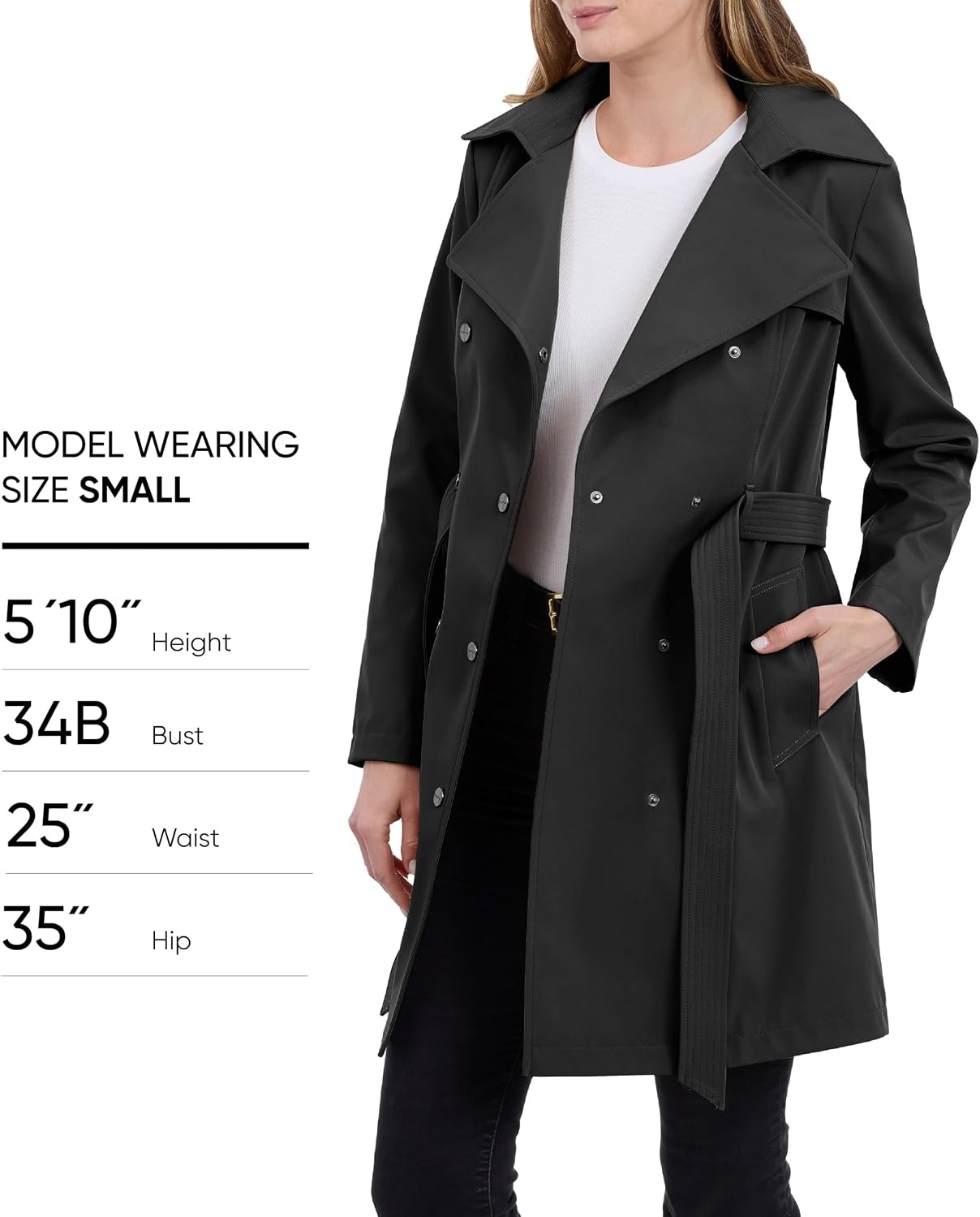 image:imageCalvin Klein Womens Trench Coat Double Breasted With Detachable Hood and BeltBlack