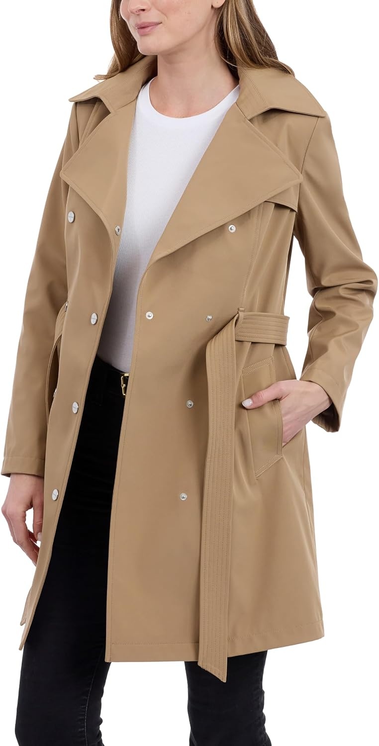image:imageCalvin Klein Womens Trench Coat Double Breasted With Detachable Hood and BeltTiger Eye