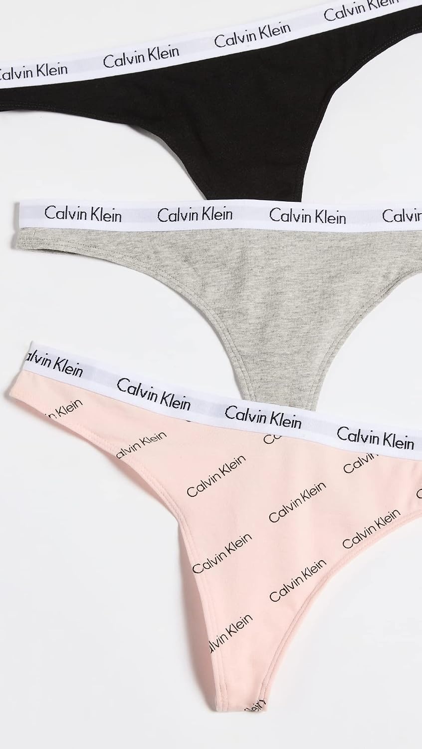 image:imageCalvin Klein womens Carousel Logo Cotton Stretch Thong Panties MultipackBlackGrey HeatherArchetype Diagonal Logo Nymphs Thigh