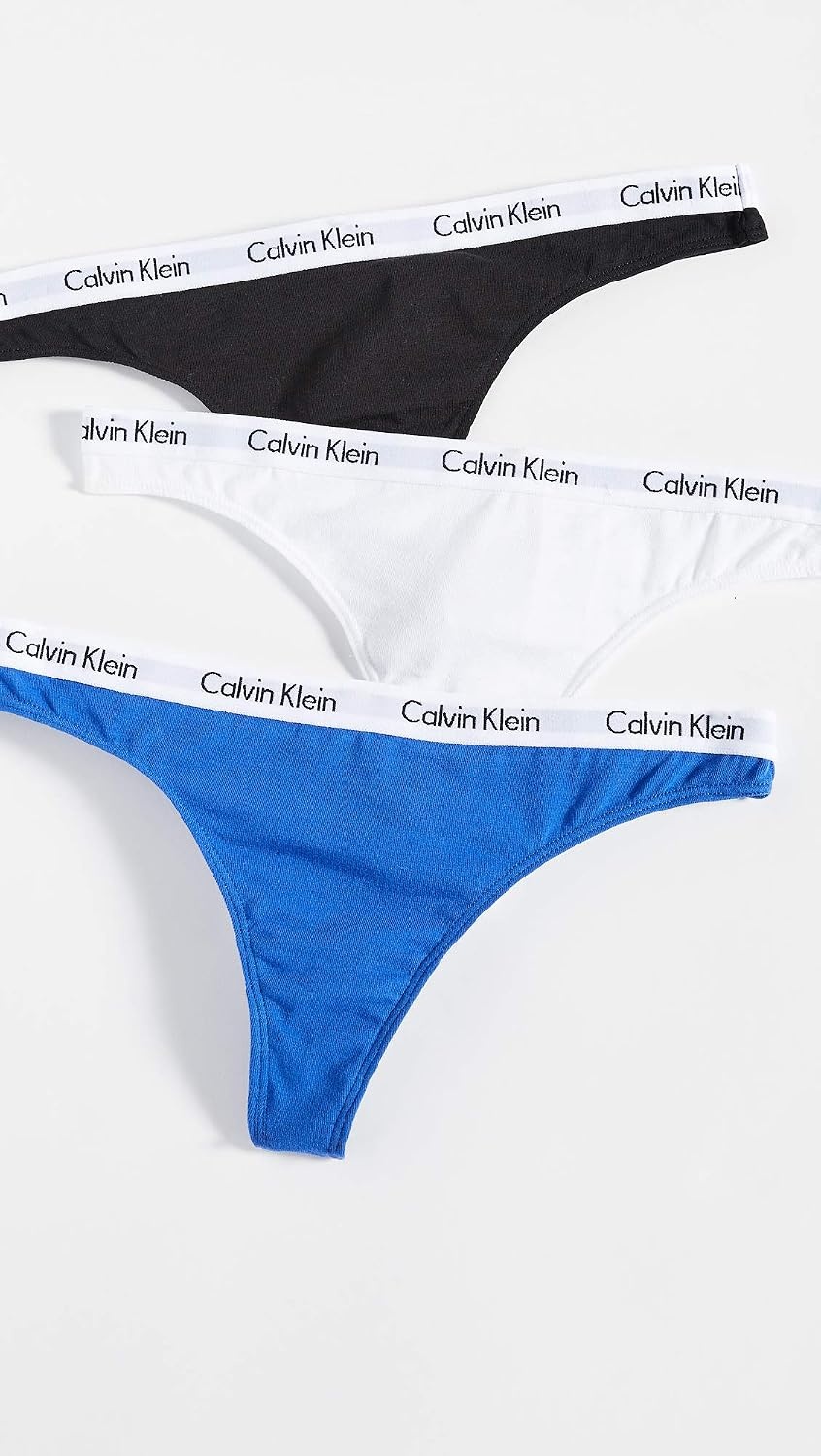 image:imageCalvin Klein womens Carousel Logo Cotton Stretch Thong Panties MultipackBlackWhiteStellar