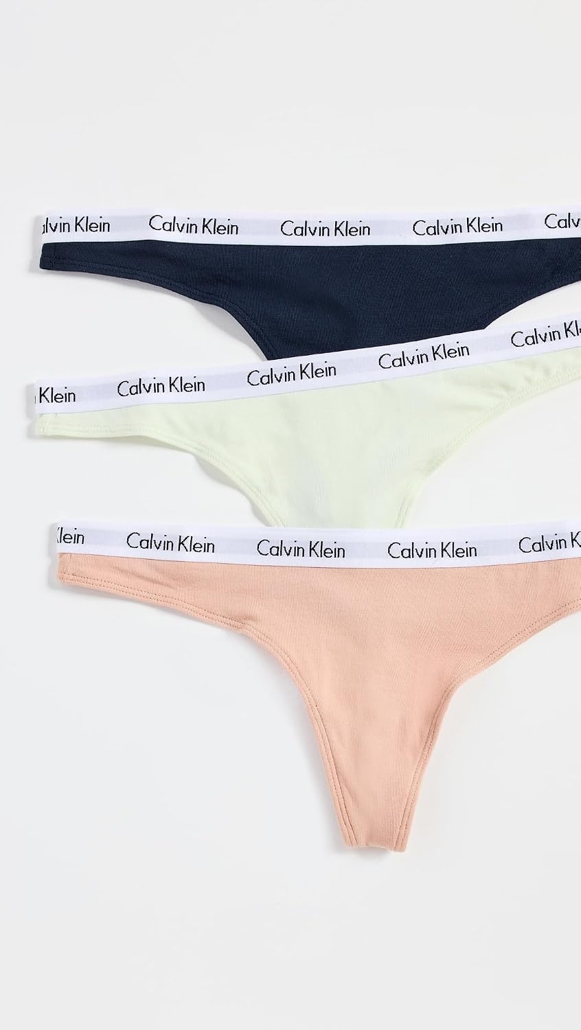 image:imageCalvin Klein womens Carousel Logo Cotton Stretch Thong Panties MultipackCanary GreenStone GreyBlueberry