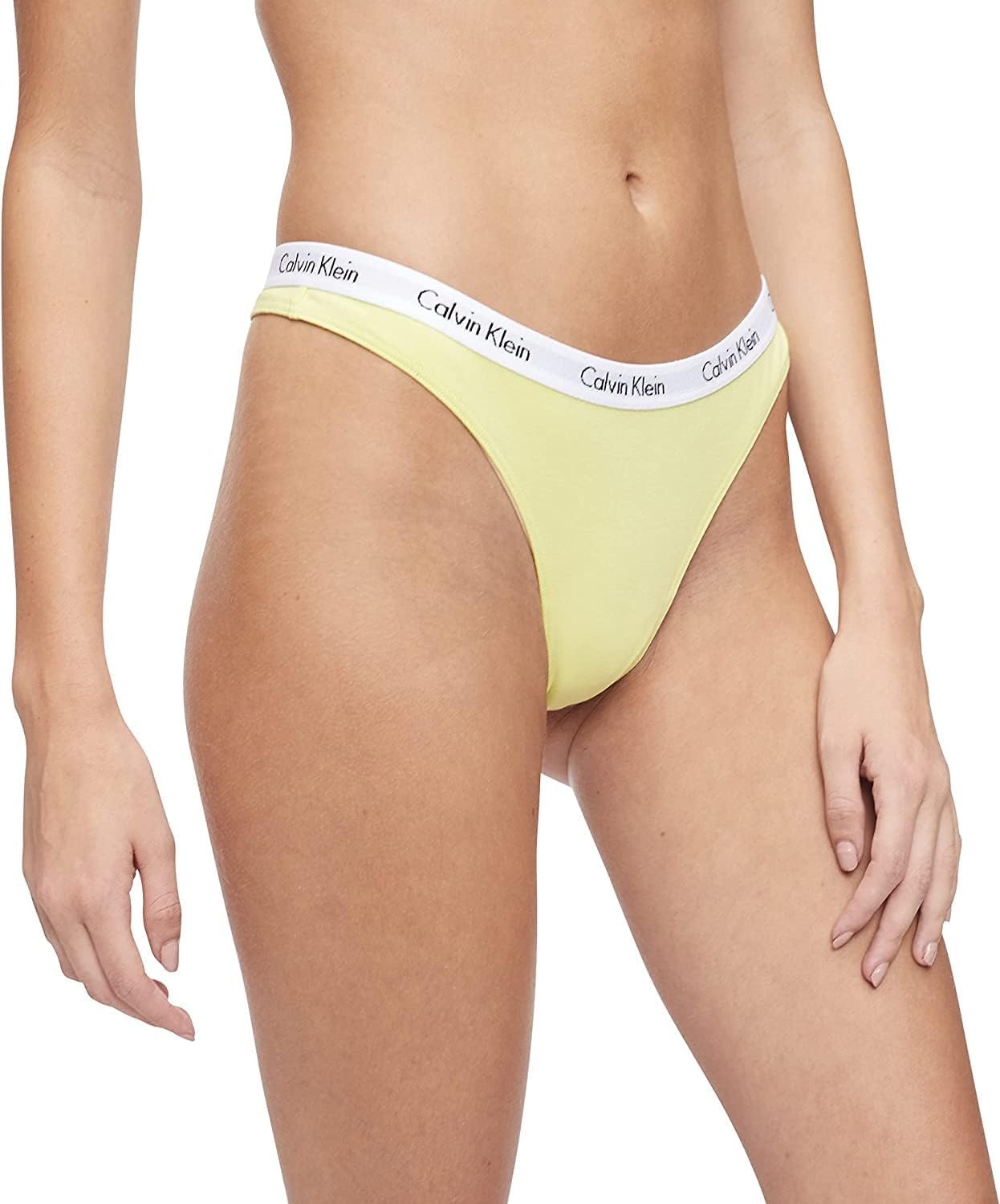 image:imageCalvin Klein womens Carousel Logo Cotton Stretch Thong Panties MultipackCoral CorsageCyber GreenGrey Heather