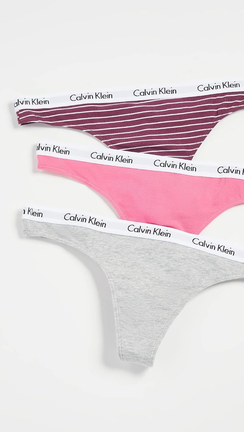 image:imageCalvin Klein womens Carousel Logo Cotton Stretch Thong Panties MultipackFeeder Striperipe BerryGrey HeatherPink Smoothie