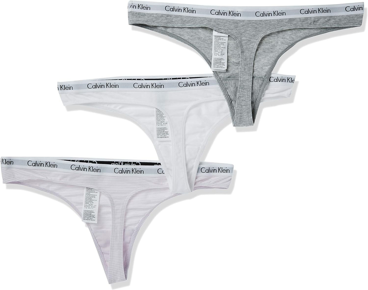 image:imageCalvin Klein womens Carousel Logo Cotton Stretch Thong Panties MultipackPink Stripe Grey Heather White