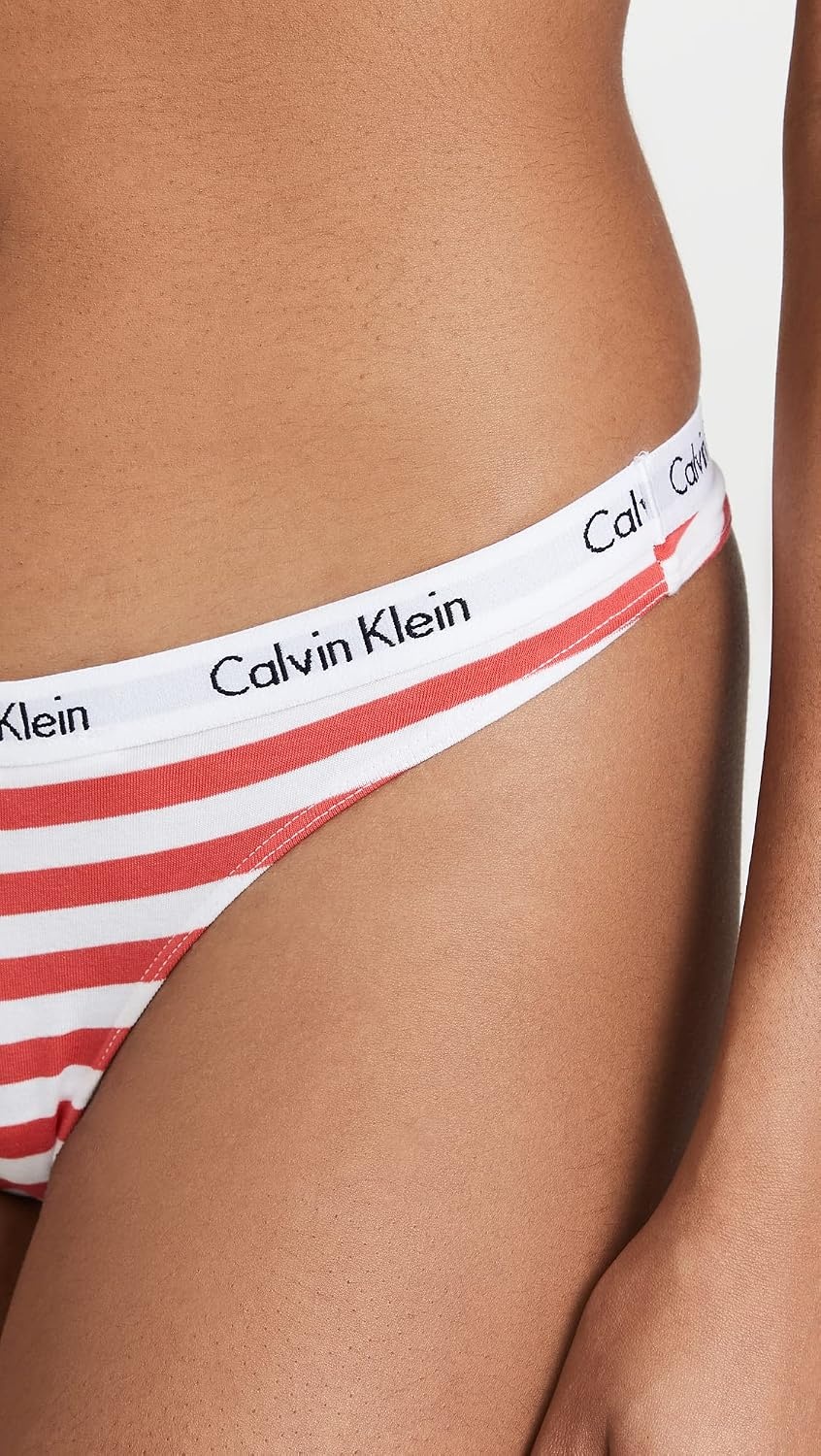 image:imageCalvin Klein womens Carousel Logo Cotton Stretch Thong Panties MultipackRainer Stripe Strawberry ShakeRoyaltyBlack