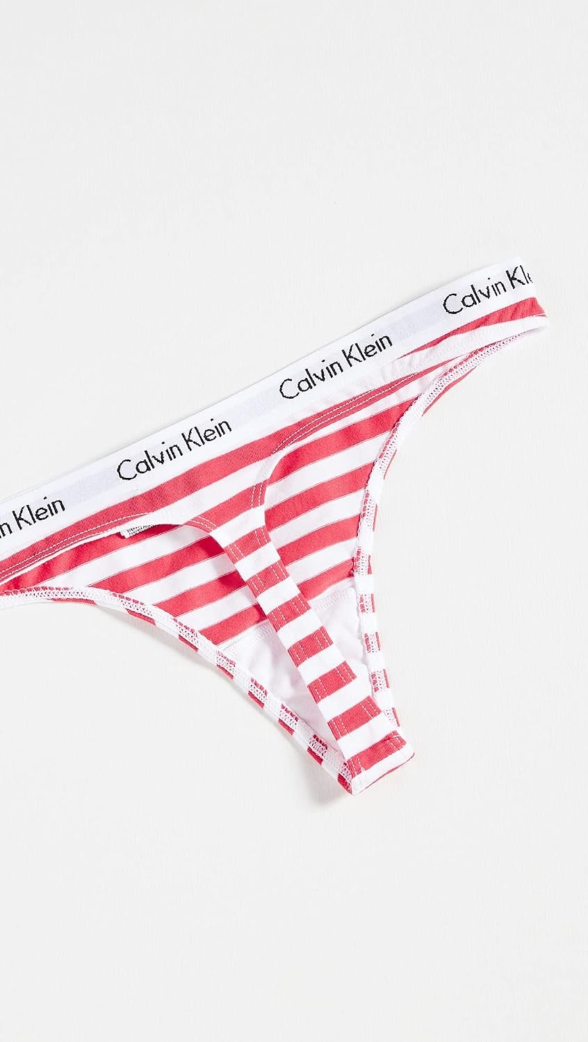 image:imageCalvin Klein womens Carousel Logo Cotton Stretch Thong Panties MultipackRainer Stripe Strawberry ShakeRoyaltyBlack
