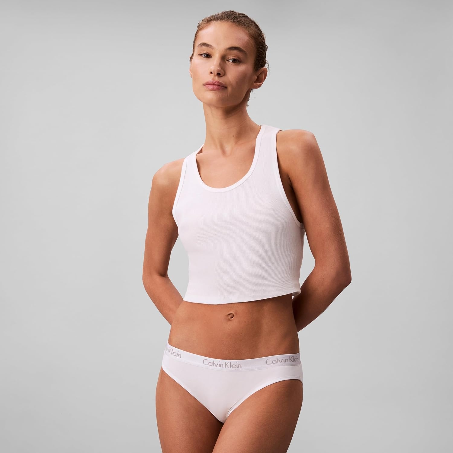image:imageCalvin Klein womens Motive Cotton Multipack Bikini Panty 3 PackBlackClassic WhiteGrey Heather