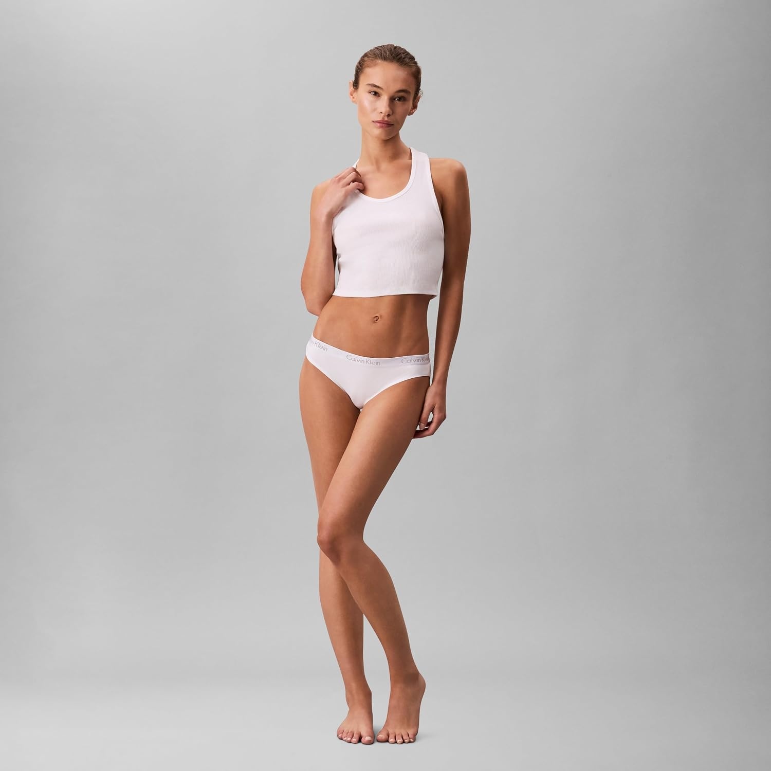 image:imageCalvin Klein womens Motive Cotton Multipack Bikini Panty 3 PackBlackClassic WhiteGrey Heather