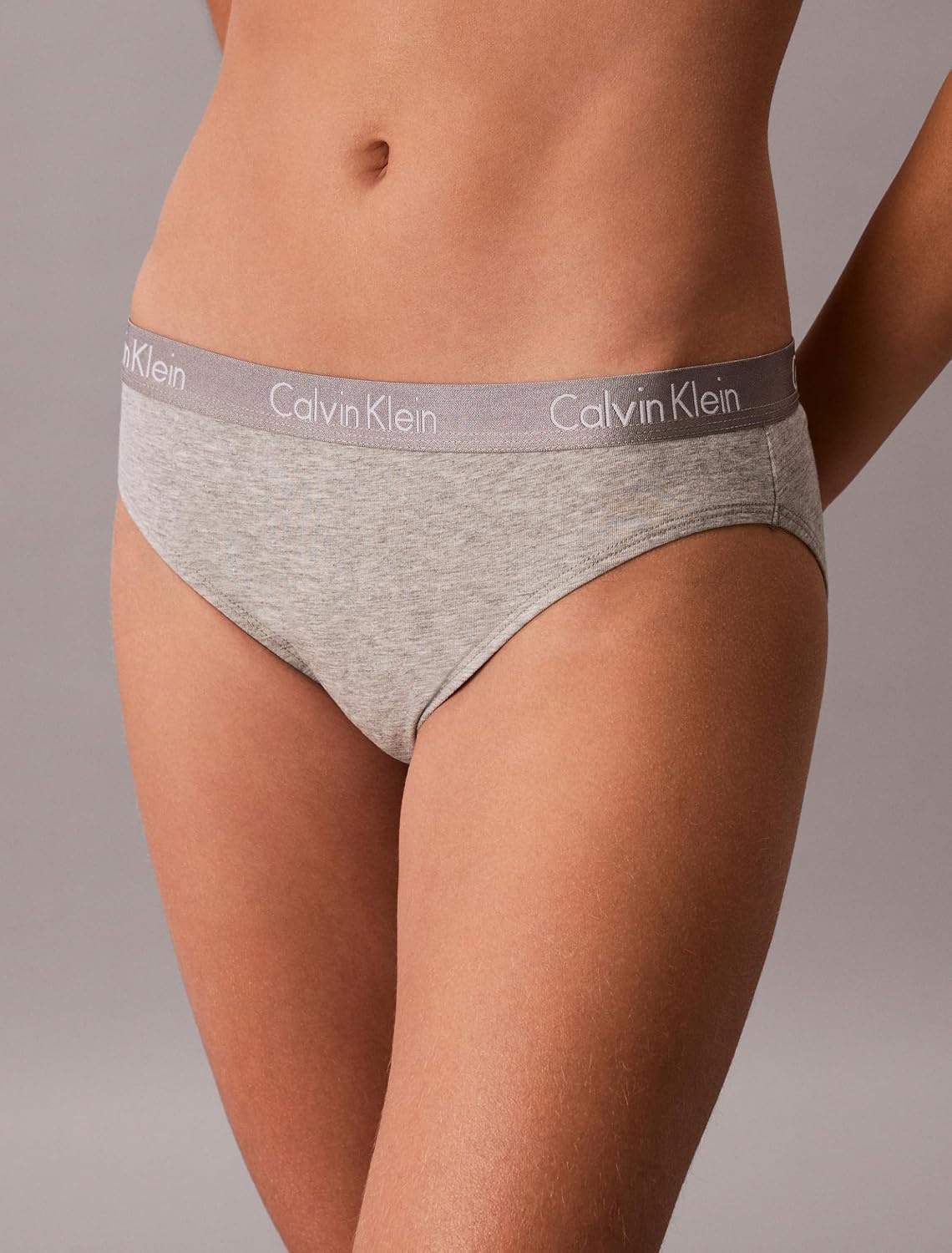 image:imageCalvin Klein womens Motive Cotton Multipack Bikini Panty 3 PackBlackGrey HeatherNymphs Thigh