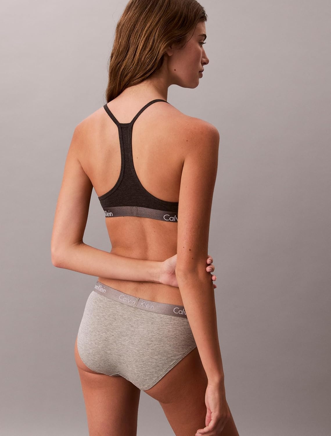 image:imageCalvin Klein womens Motive Cotton Multipack Bikini Panty 3 PackBlackGrey HeatherNymphs Thigh