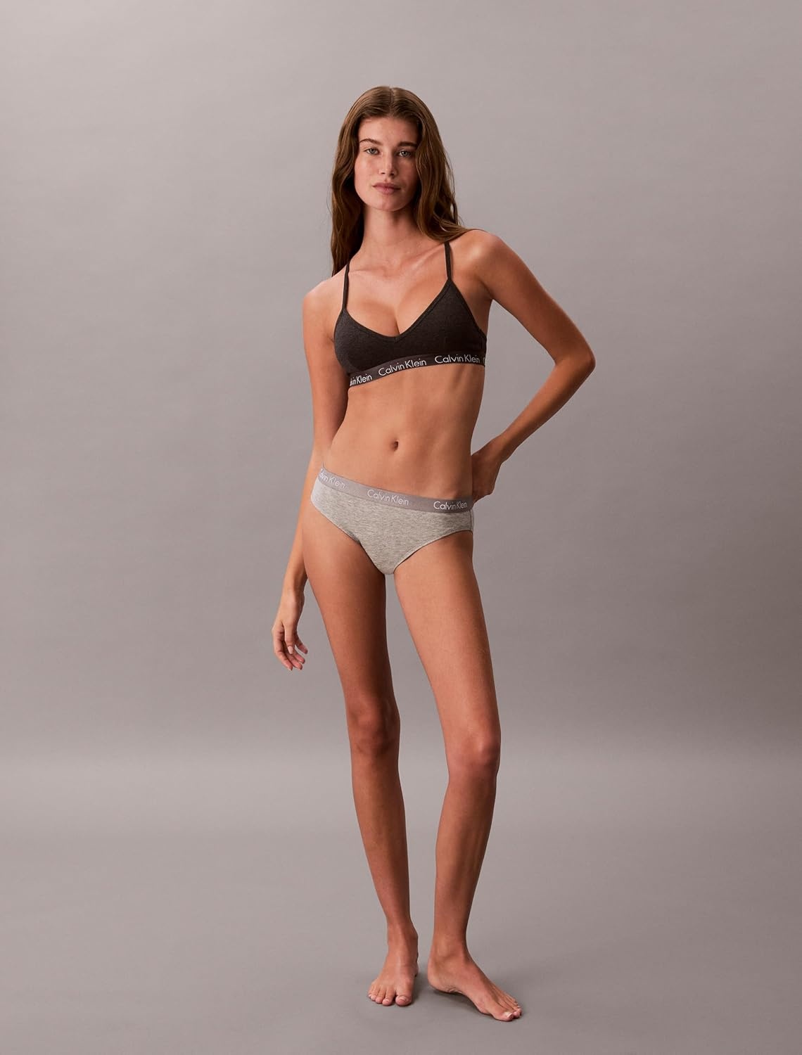 image:imageCalvin Klein womens Motive Cotton Multipack Bikini Panty 3 PackBlackGrey HeatherNymphs Thigh