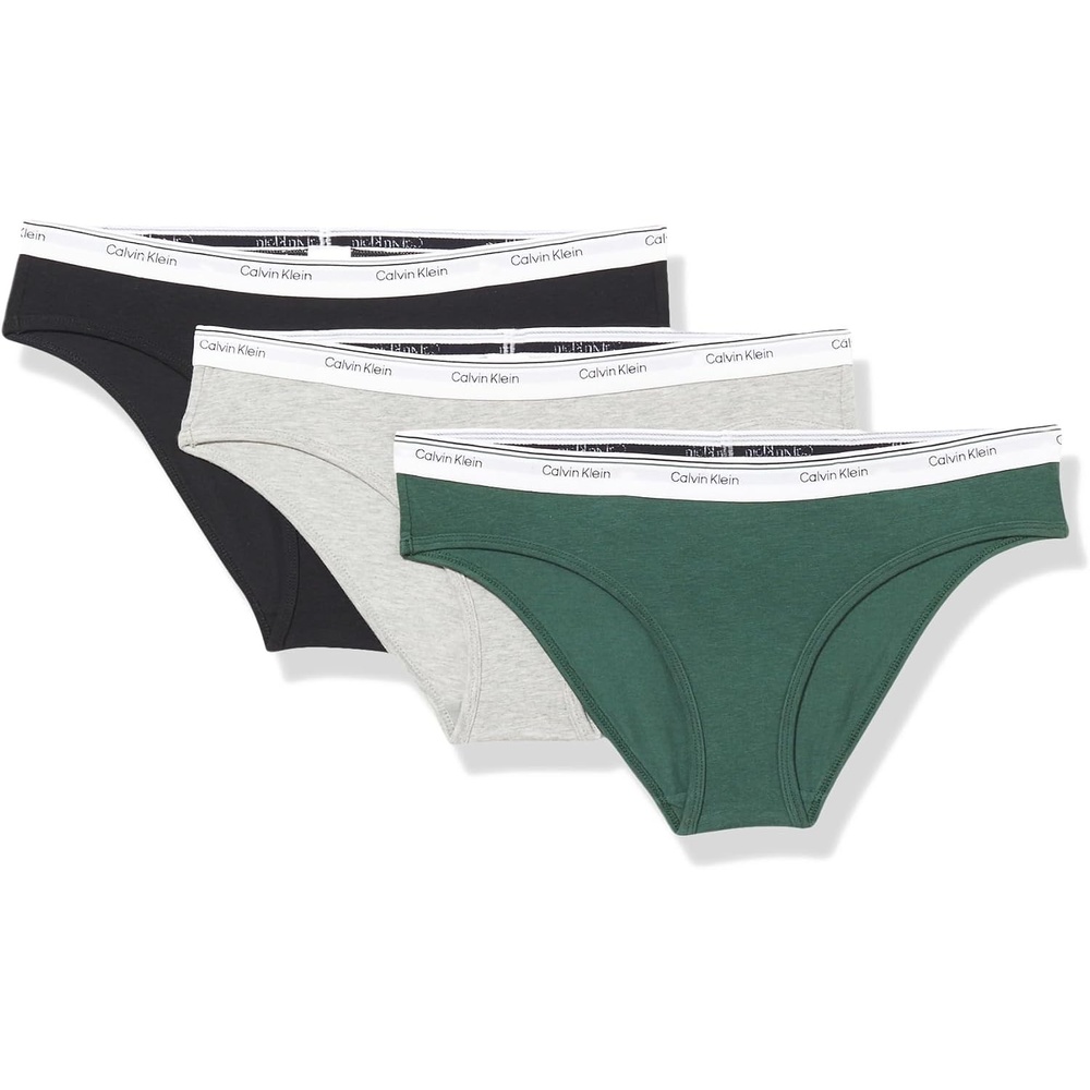 image:imageCalvin Klein Balance Cotton Stretch Bikini Panties 3 PackBlack Grey Heather Kells Green