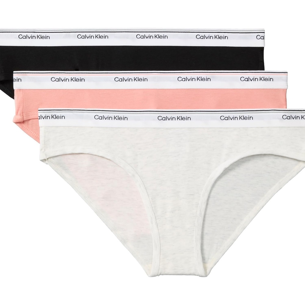 image:imageCalvin Klein Balance Cotton Stretch Bikini Panties 3 PackBlackSnow HeatherCoral Almond