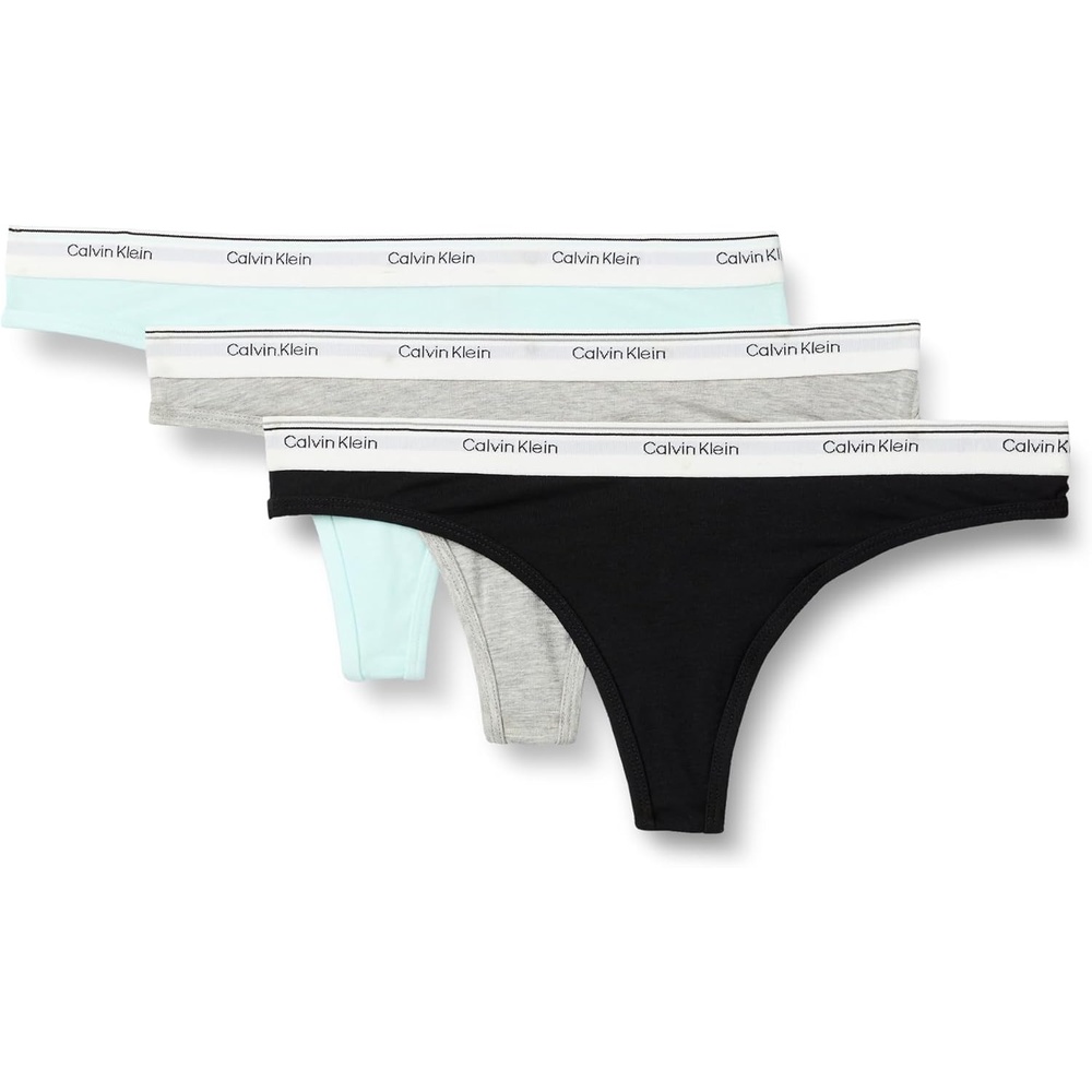 image:imageCalvin Klein Balance Cotton Stretch Thong Panties 3 PackBlackGrey Heather Blue Glass