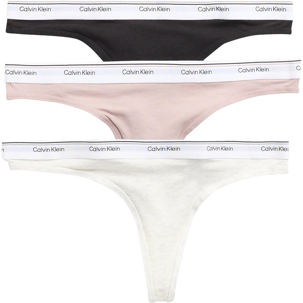image:imageCalvin Klein Balance Cotton Stretch Thong Panties 3 PackBlackSnow HeatherFresh Taupe