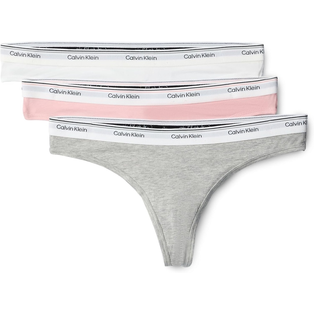 image:imageCalvin Klein Balance Cotton Stretch Thong Panties 3 PackGrey HeatherWhitePowder Pink