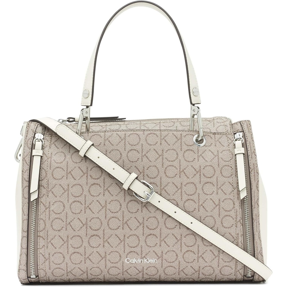 image:imageCalvin Klein Bubble Lamb Novelty Organization SatchelAlmondTaupeWhite Logo