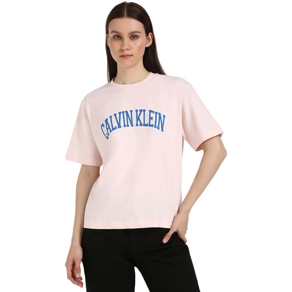 image:imageCalvin Klein Jeans Womens Boxy Varsity TShirtCrystal Pink