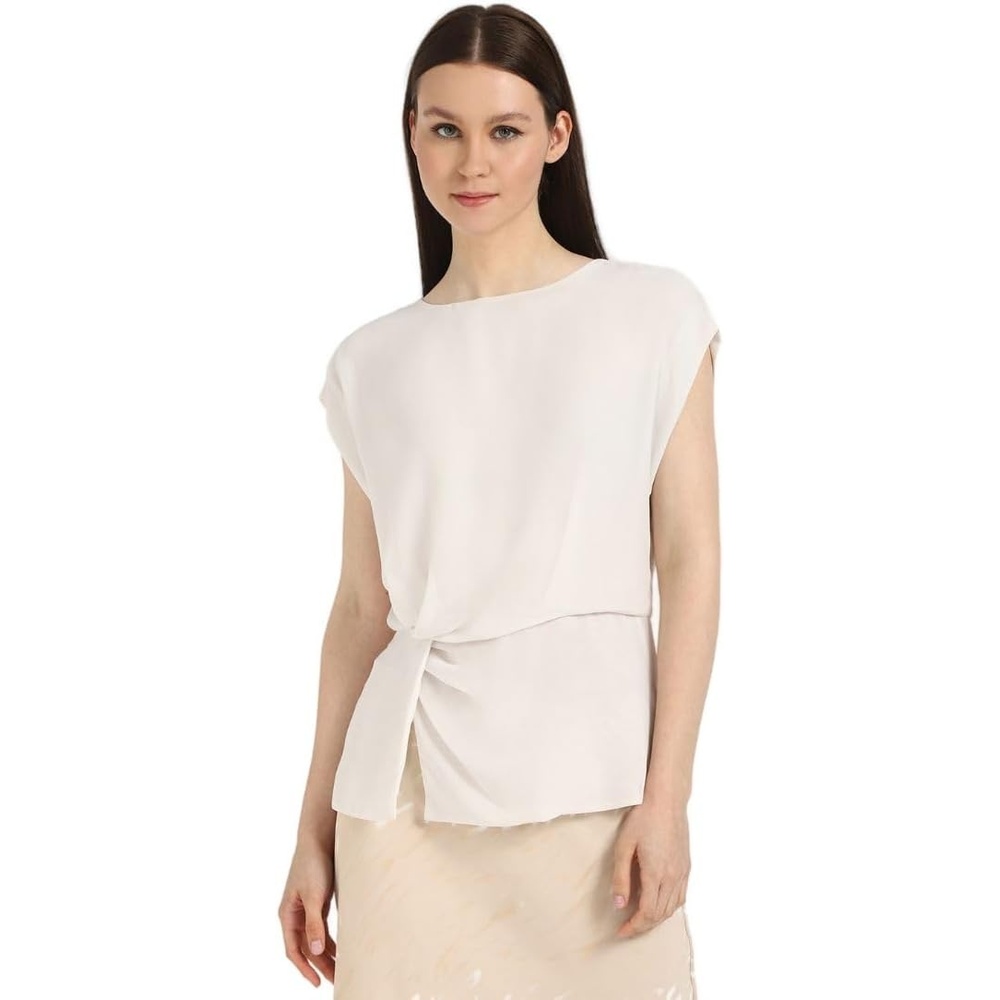 image:imageCalvin Klein Jeans Womens Chiffon Twist Front BlouseChalk