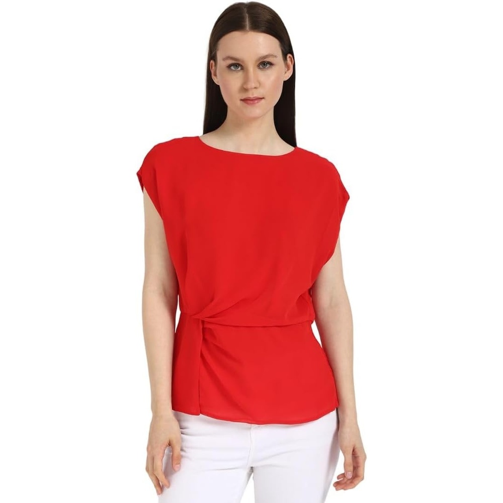 image:imageCalvin Klein Jeans Womens Chiffon Twist Front BlouseGoji Berry