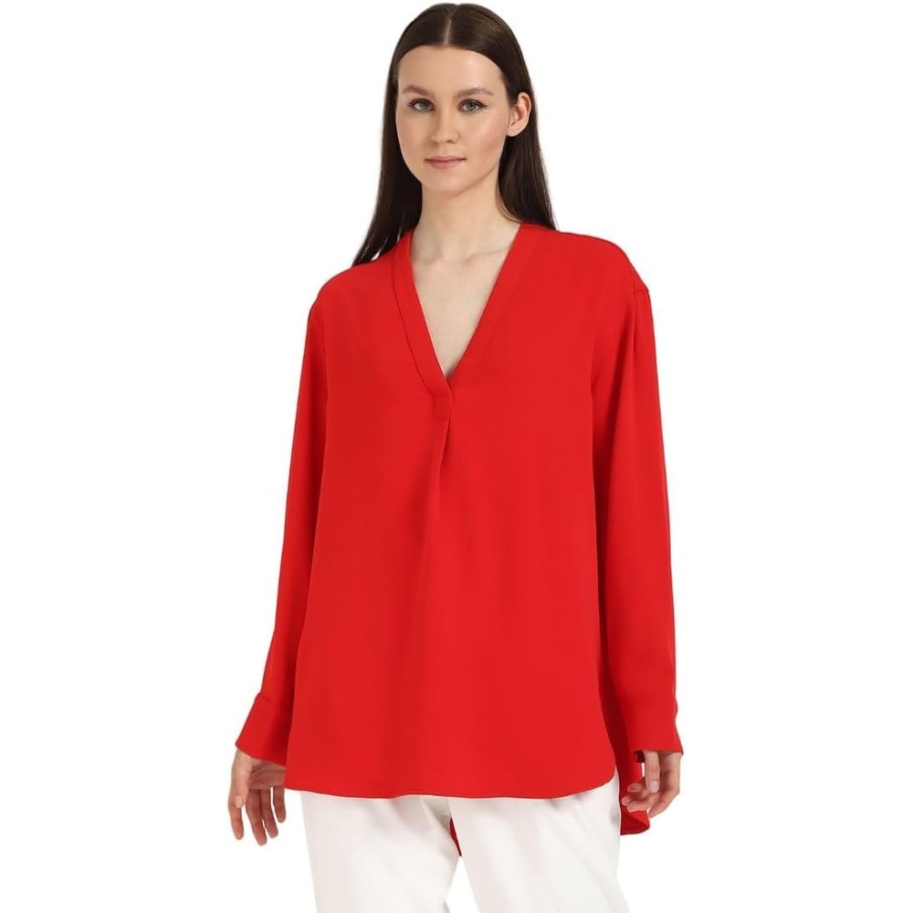 image:imageCalvin Klein Jeans Womens Relaxed V Neck BlouseGoji Berry