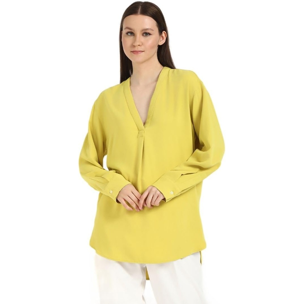 image:imageCalvin Klein Jeans Womens Relaxed V Neck BlouseWarm Olive