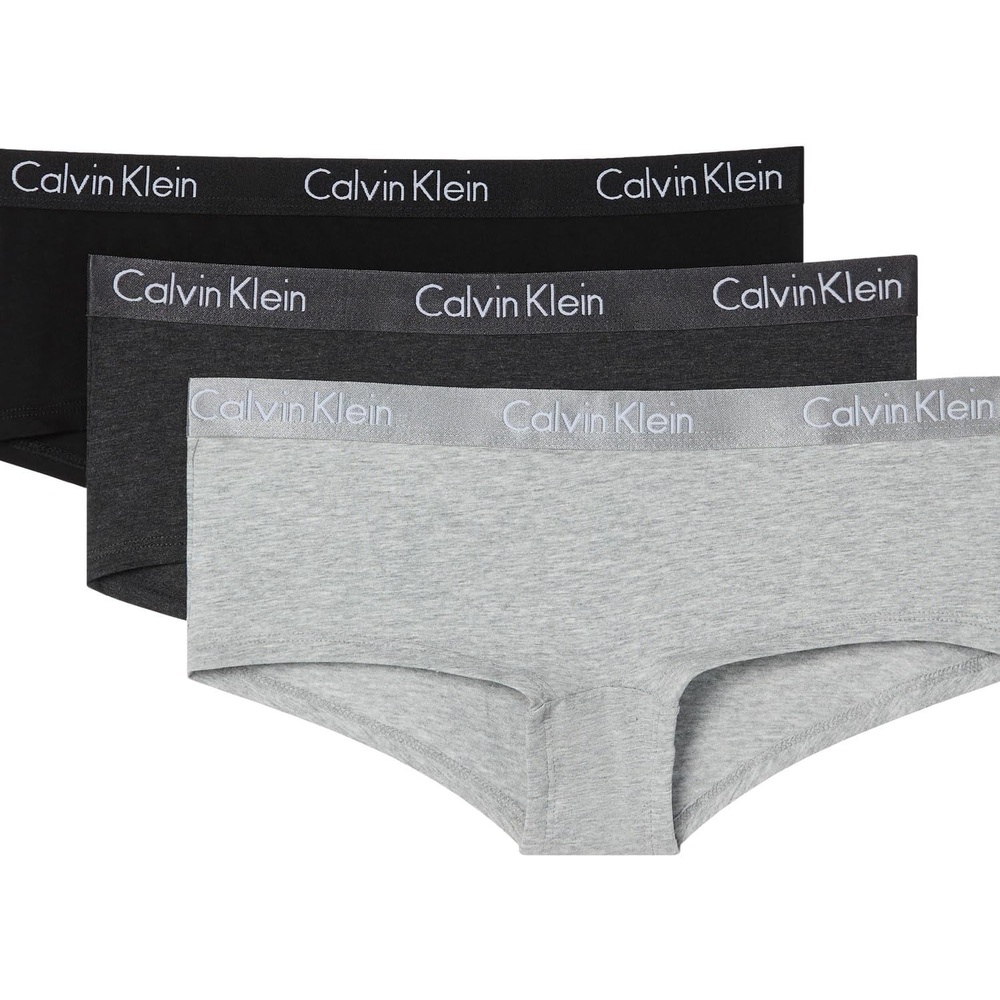 image:imageCalvin Klein Motive Cotton Boyshort Panties 3 PackBlackCharcoal HeatherGrey Heather