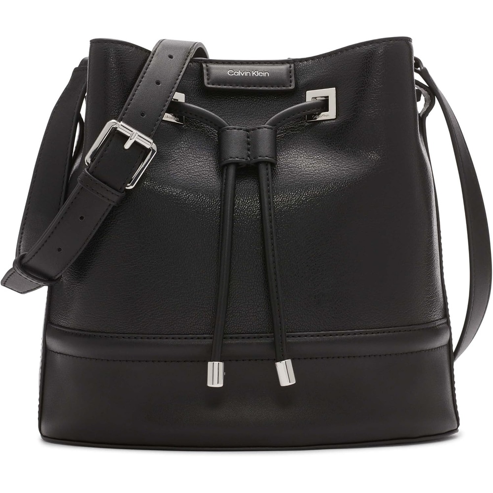 image:imageCalvin Klein Womens Ash Crossbody Bag Vegan Leather Monogram 2 PocketsBlackSilver