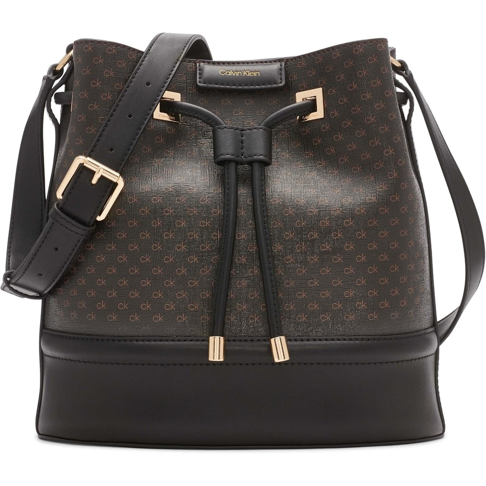 image:imageCalvin Klein Womens Ash Crossbody Bag Vegan Leather Monogram 2 PocketsBrownKhakiBlack