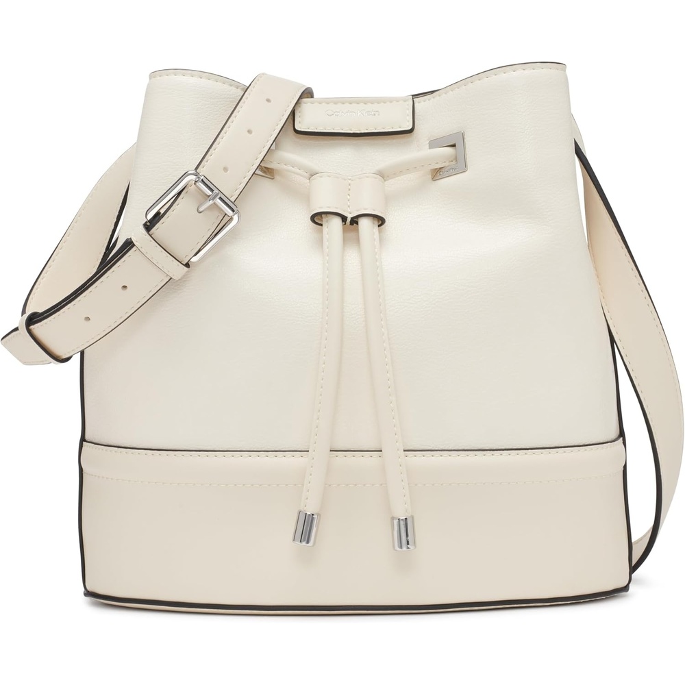 image:imageCalvin Klein Womens Ash Crossbody Bag Vegan Leather Monogram 2 PocketsCherub White