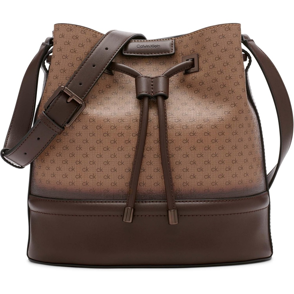 image:imageCalvin Klein Womens Ash Crossbody Bag Vegan Leather Monogram 2 PocketsKhakiBrownJava