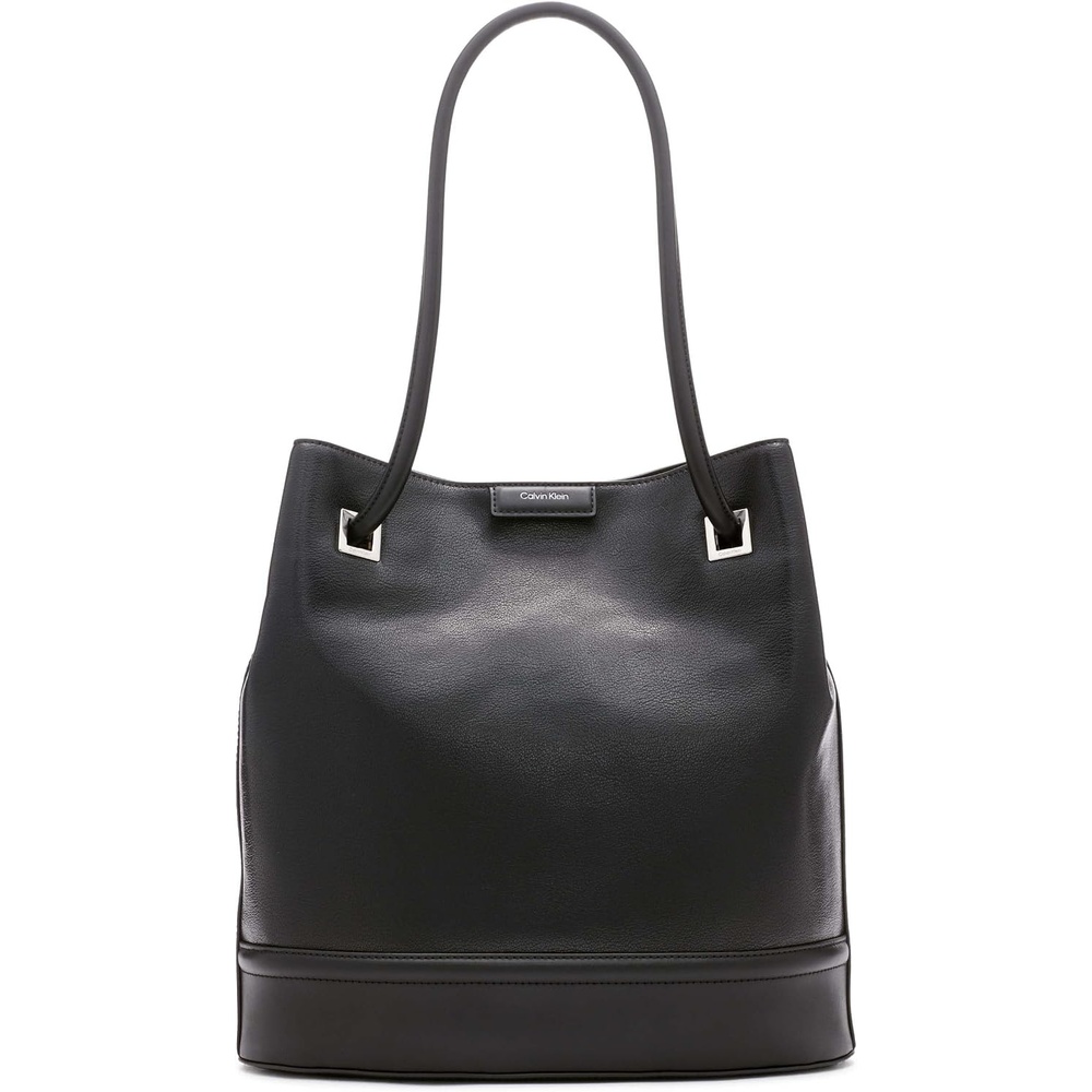 image:imageCalvin Klein Womens Ash Tote Bag NorthSouth Vegan Leather 2 PocketsBlackSilver