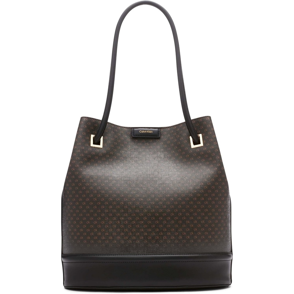 image:imageCalvin Klein Womens Ash Tote Bag NorthSouth Vegan Leather 2 PocketsBrownKhakiBlack