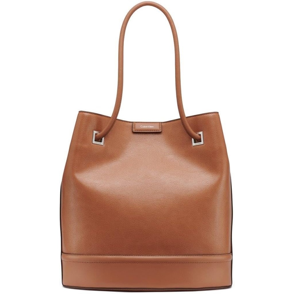 image:imageCalvin Klein Womens Ash Tote Bag NorthSouth Vegan Leather 2 PocketsCaramel