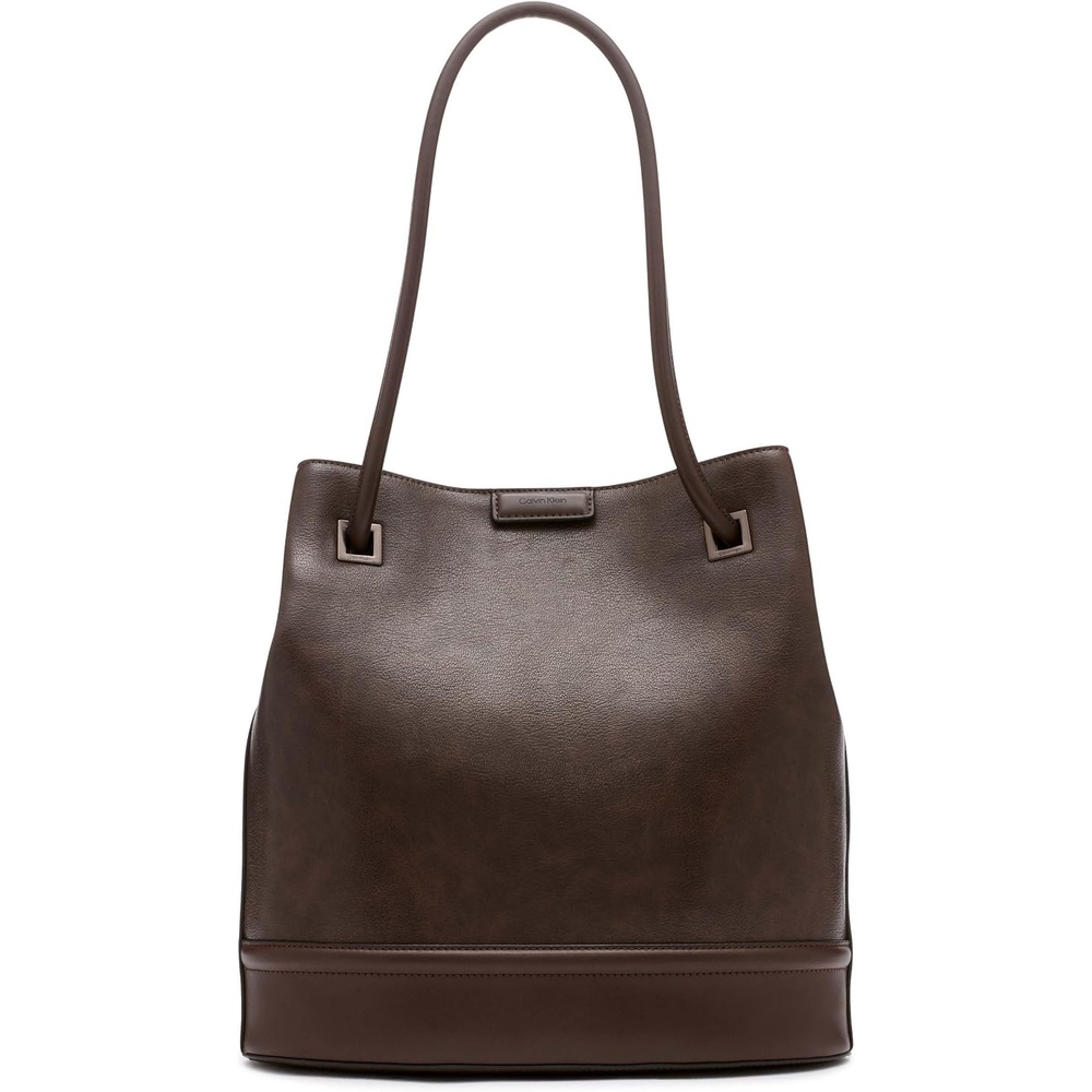 image:imageCalvin Klein Womens Ash Tote Bag NorthSouth Vegan Leather 2 PocketsJava