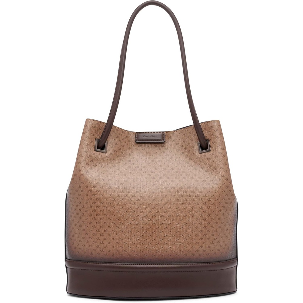 image:imageCalvin Klein Womens Ash Tote Bag NorthSouth Vegan Leather 2 PocketsKhakiBrownJava