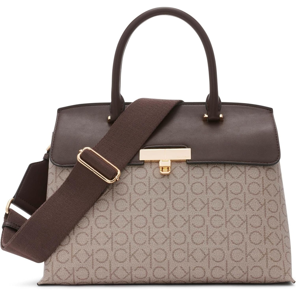 image:imageCalvin Klein Womens Becky Turn Lock Satchel Turn LockAlmondTaupeJava