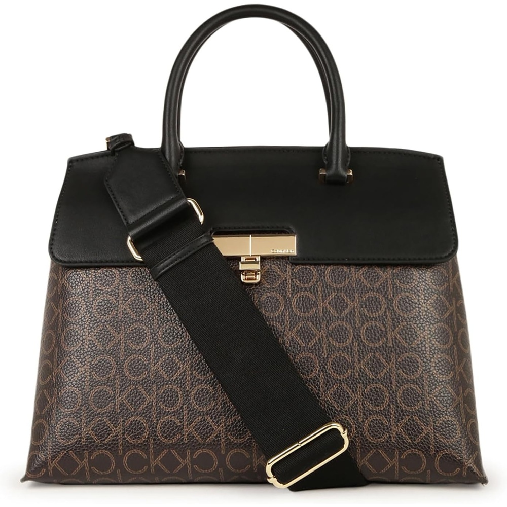image:imageCalvin Klein Womens Becky Turn Lock Satchel Turn LockBrownKhakiBlack