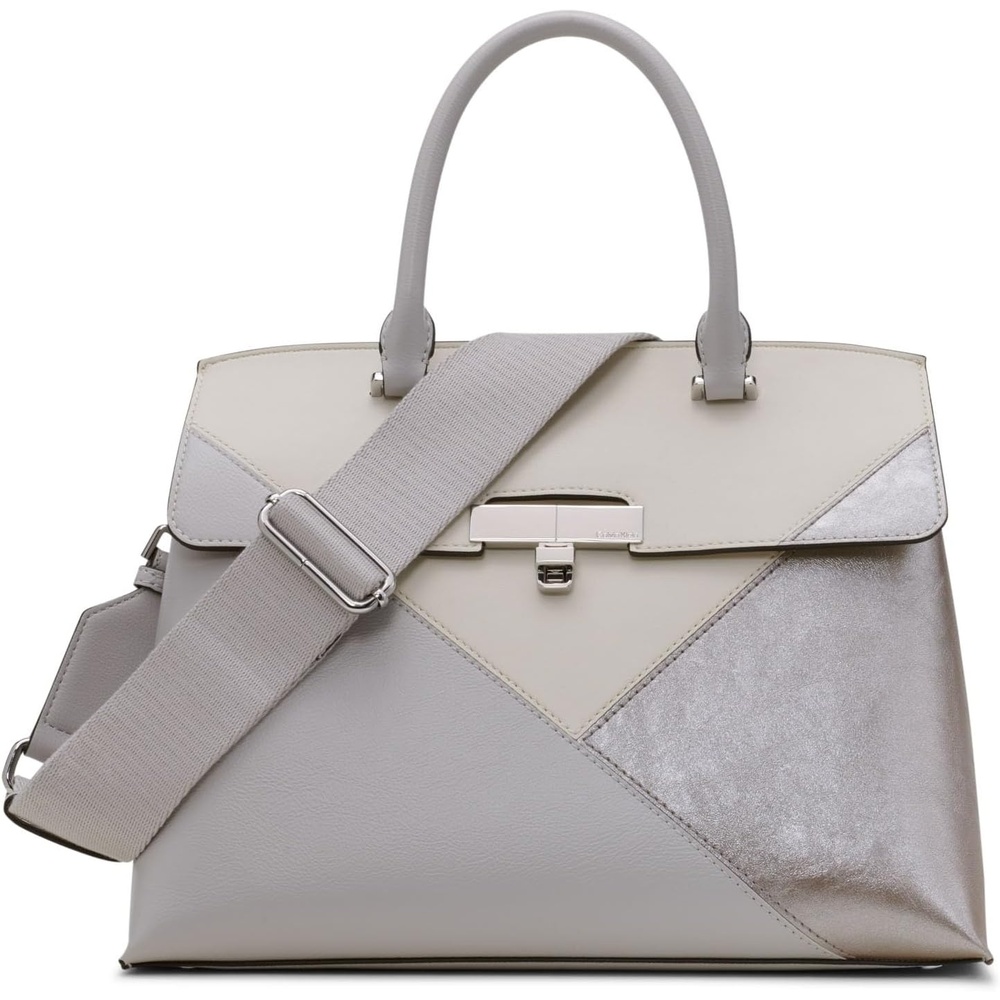 image:imageCalvin Klein Womens Becky Turn Lock Satchel Turn LockDoveWhitePewter